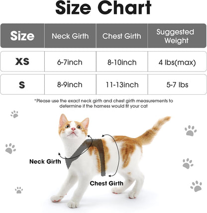 Cat Vest Harness and Leash Set for Walking Escape Proof, Adjustable Kitten Harness Breathable Mesh with Reflective Strips Harness for Kitty Puppy Bunny (Black,XS)