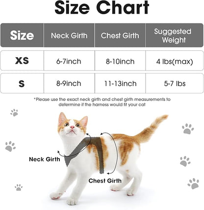Cat Harness and Leash Set for Walking Escape Proof, Soft Adjustable Kitten Harness Breathable Mesh with Reflective Strips Harness for Kitty Puppy Bunny(Black,XS)