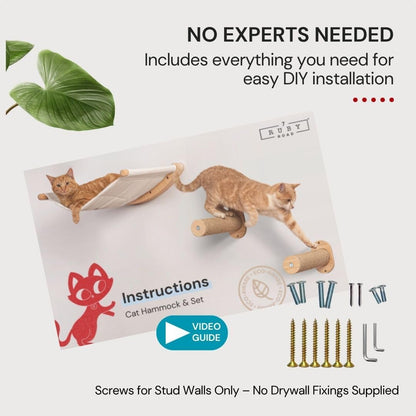 7 Ruby Road Cat Hammock Wall Mounted Shelf with Two Steps Set - Wall Shelves and Perches for Sleeping, Playing, Climbing and Lounging - Modern Cat Bed & Furniture for Indoor and Large Cats or Kitty