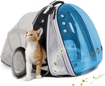 Dual Expandable Polarized Blue Cat Backpack Carrier, Fit up to 20 lbs, Expandable Space Capsule Polarized Bubble Pet Carrier for Large Cat and Small Dog, Pet Carrying Hiking Traveling Backpack