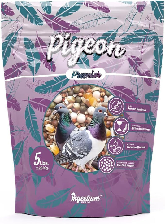 Mycelium Organic Pigeon Premier Feed (5 LB Bag) | High-Protein Wild Bird Food with Probiotics & Vitamins | Supports Strength, Gut Health & Daily Performance | Non-GMO, No Fillers, Made in USA