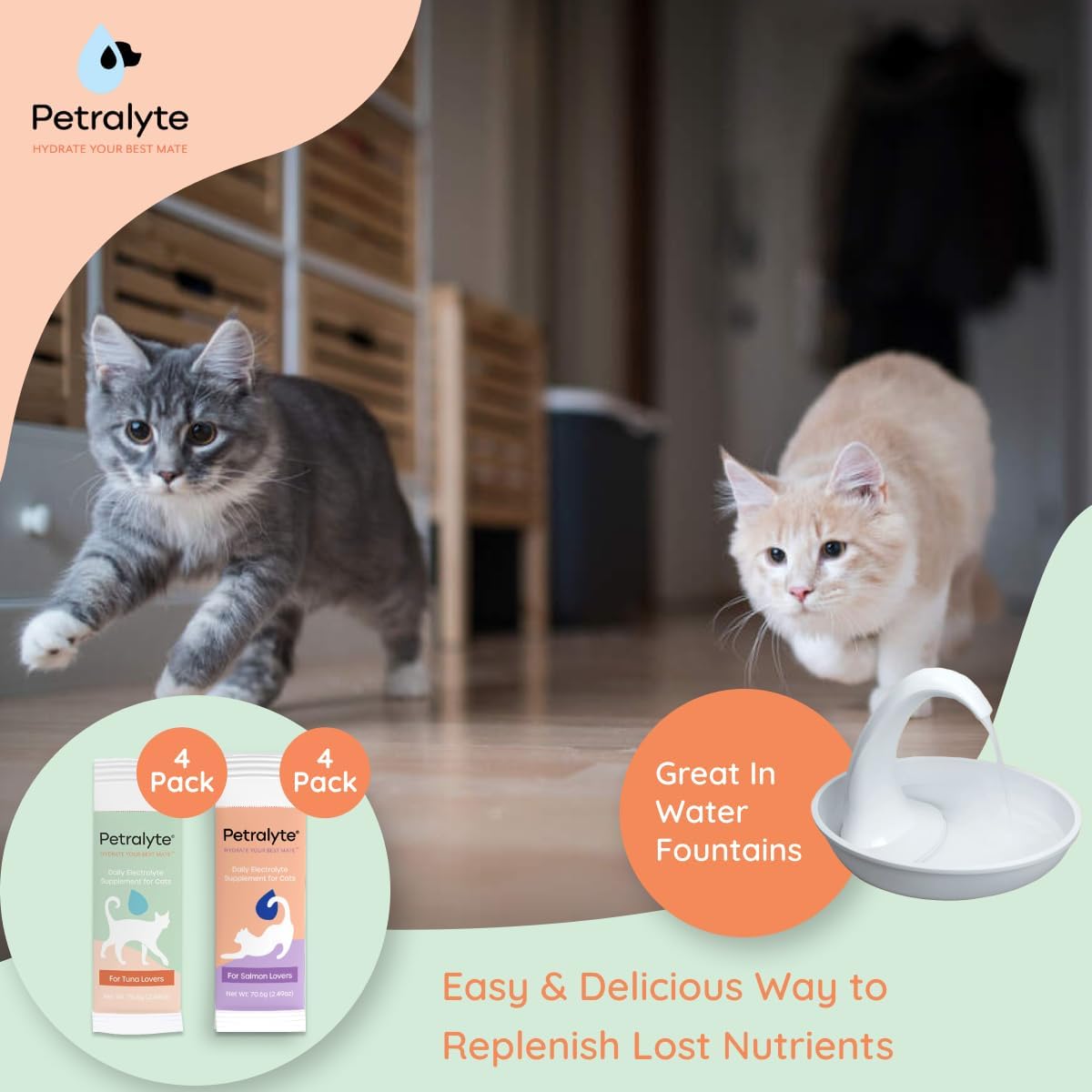 Petralyte Cat Hydration Electrolyte and Cat Joint Supplement | Hydration Support for Cats w/Glucosamine, Chondroitin, L-Glutamine, Taurine, Lysine & Prebiotics | Sample Pack | 8 Packets