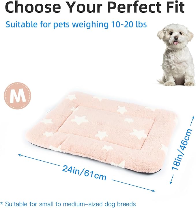 Mora Pets Dog Crate Pad Kennel Bed Crate Mat for Small Dogs Washable Cute Star Pet Bed for Dog Cage Ultra Soft Flat Puppy Cat Kitten Pillow Cushion for Sleeping Anti-Slip Pink 24 x 18