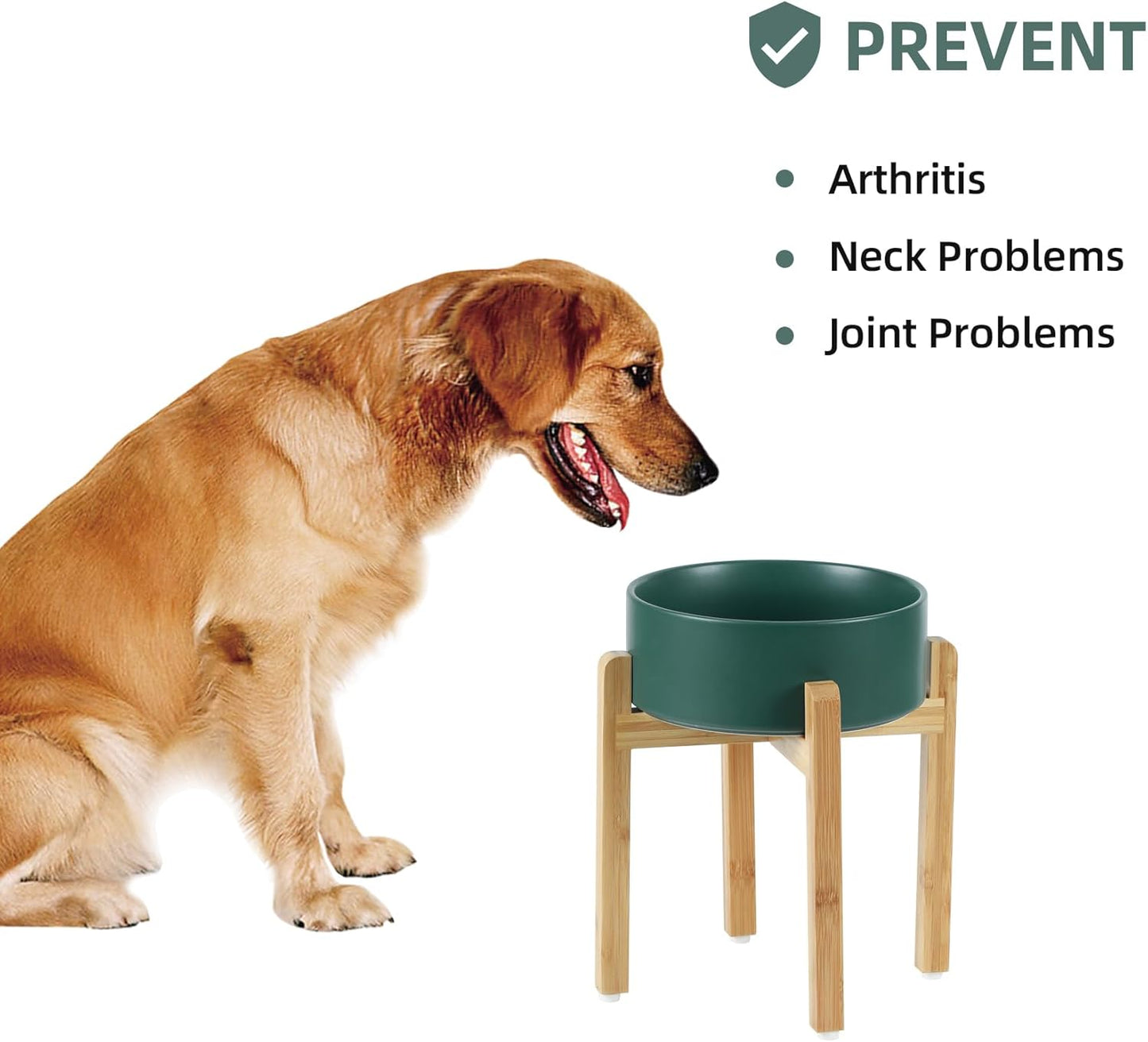 Ceramic Raised Dog Bowl Set, Elevated Dog Bowl with Stand, Food and Water Bowl for Large Breed Dogs, Weighted Pet Dishes(8.2'',60oz, Green)