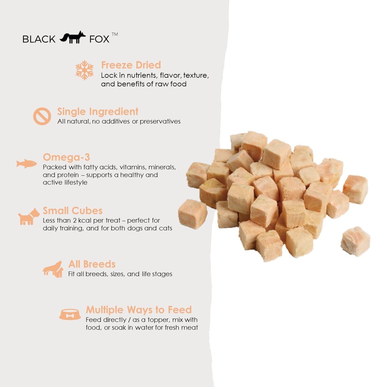 BLACK FOX Freeze-Dried Salmon Training Treats for Dogs and Cats | 280 Treats, 4oz Single Ingredient, Raw, Healthy, All Natural, Human Grade, Recyclable Packaging