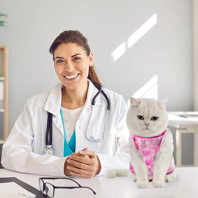 Avont Cat Recovery Suit - Kitten Onesie for Cats After Surgery, Cone of Shame Alternative Surgical Spay Suit for Female Cat, Post-Surgery or Skin Diseases Protection -Tie-dye Pink(S)