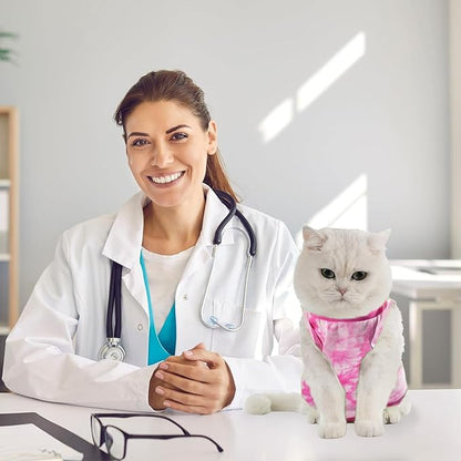 Avont Cat Recovery Suit - Kitten Onesie for Cats After Surgery, Cone of Shame Alternative Surgical Spay Suit for Female Cat, Post-Surgery or Skin Diseases Protection -Tie-dye Pink(S)