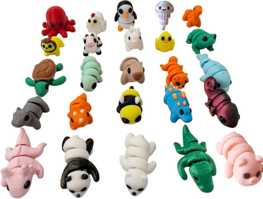 25pcs Mini Animals Figures, 3D Printed Animals and 3D Printed Fidget Toys, Desk Pets Animal Figurines Toys Bulk，Tiny 3D Printer Critters for Birthday Fillers,Teen Reward Gifts