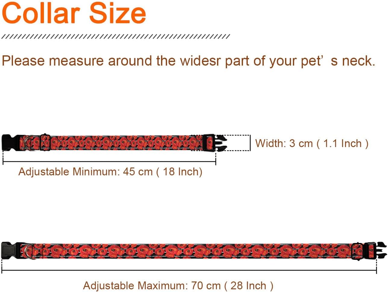 Red Flower Black White Stripes Dog Collars Soft Adjustable Collar Strap for Small Medium Large Dogs Cats Pet