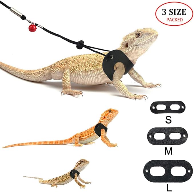 3 Packs Bearded Dragon Harness and Leash Adjustable(S,M,L) - Soft Leather Reptile Lizard Leash for Amphibians and Other Small Pet Animals