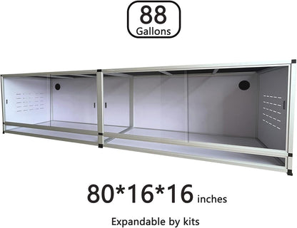 PVC Reptile Tank 80x16x16inch Large Reptile TerrariumTempered Glass Doors Habitat 88 Gallon for Bearded Dragon Gecko Lizard Snake, Wide Breeding Lounge Vivarium Area with Sliding Doors Lock