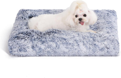 Bedfolks Waterproof Crate Bed, Plush Dog & Cat Bed with Removable Washable Cover, Faux Fur Kennel Pad, 23"x18", Dark Blue