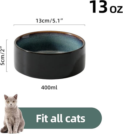 Ceramic 5.1inch Set of 2 Dog and Cat Bowls, 2pcs Anti-Slip Food and Water Feeder Dishes for Puppies, Kitties, Cats(2 Bowls, Starry Sky)