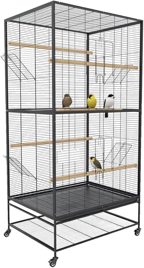 66 Inch Large Bird Cage Metal Parrot Cage with Storage Shelf for Mid-Sized Parrots Cockatiels Conures Parakeets Lovebirds Budgie Finch Black