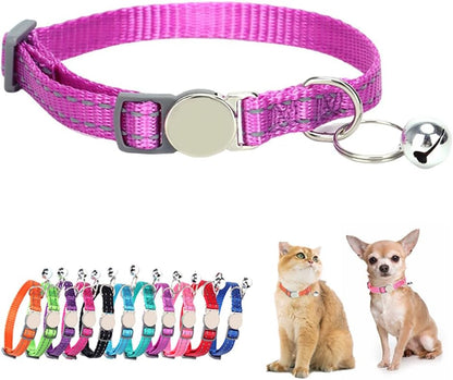 Purple Dog Breakaway Collar with Bell, Soft Nylon Break Away Reflective Cat Collars with Bell for Xs Small Female Puppy Girls Dogs Kitten, Neck 7-11 Inch