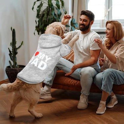 GreenJoy Dog Sweater Dog Hoodie Cold Weather Coat Hooded Sweatshirt for Puppies,Cats, Small Medium Large Dogs (Light Grey(I Love My Dad), Small)