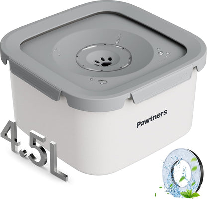 Dog Water Bowl No Spill, 4.5L Stainless Steel Dog Floating Bowl, Slow Water Bowl for Dog with Filter, Non-Slip Base, No Splash Water Bowl for Medium Large Messy Drinkers White