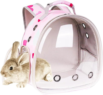 Portable Small Animal Backpack with Pink Flower Printing, Space Capsule Bubble Pet Carrier Cage Travel for Guinea Pig, Rabbit, Hamster, Bird, Bearded Dragon, Sugar Glider, Squirrel, Tortoise, Lizard