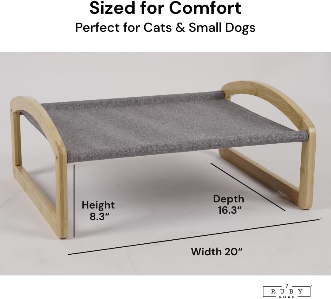 7 Ruby Road Elevated Cat Bed Cot with 2 Washable Covers, Wooden Cat Hammock Bed Chair, Modern Raised Pet Beds & Furniture for Indoor and Large Cats, Kitten, Dog, Puppy and Small Dogs