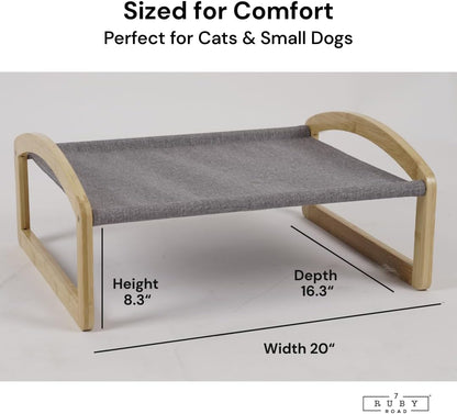 7 Ruby Road Elevated Cat Bed Cot with 2 Washable Covers, Wooden Cat Hammock Bed Chair, Modern Raised Pet Beds & Furniture for Indoor and Large Cats, Kitten, Dog, Puppy and Small Dogs