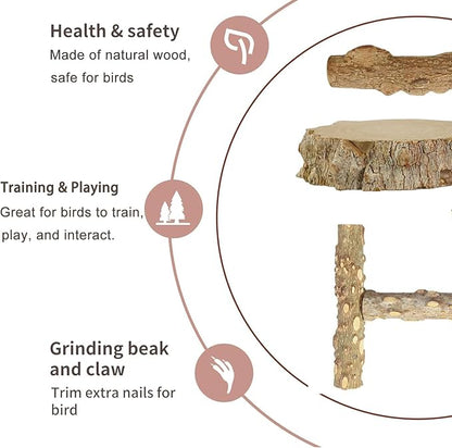 Bird Ladder Perch for Cage, Nature Wooden Bird Bridge Exercise Stands Parrot Climbing Chewing Toys for Small Animal (B)