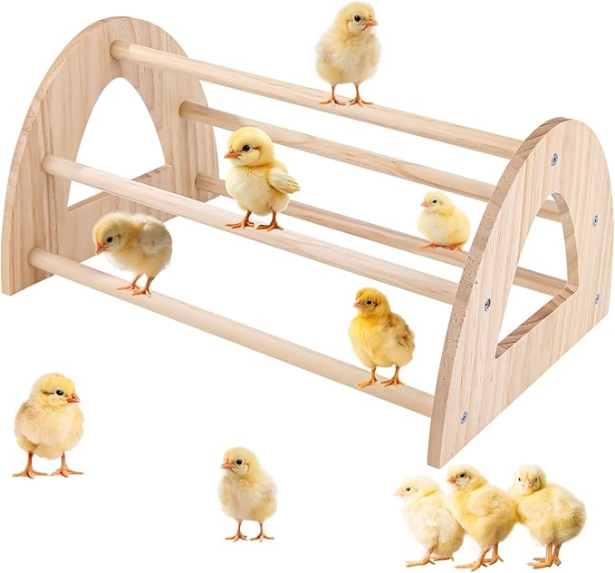 Large Wooden Chicken Perch, Chick Roosting Perch Wood Stand for Brooder, Chicken Toys for Coop and Brooder Chick Roosting Bar, Training Perch Toys for Large Bird
