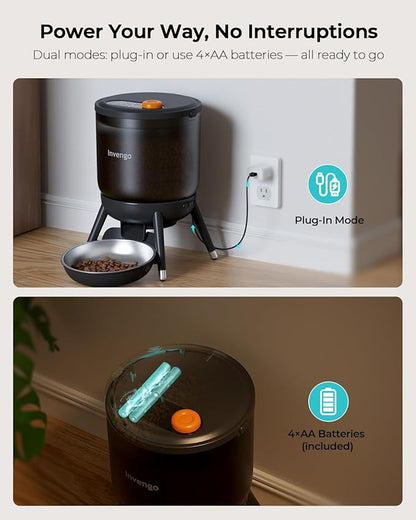 Automatic Cat Feeder with Timed Food Dispenser, One-Touch Feeding, Dual Power Supply, Anti-Bug Design, Visible 3L Hopper – Automatic Pet Feeder for Cats and Small Dogs