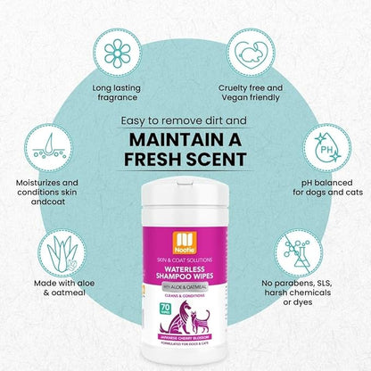 Nootie Waterless Shampoo Wipes for Dogs & Cats - Long Lasting Japanese Cherry Blossom Fragrance - Sold in Over 10,000 Vet Clinics and Pet Stores Worldwide, Made in USA - 70 Count