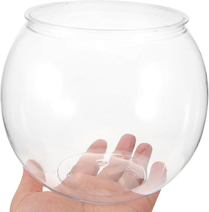 POPETPOP Small Fish Tank Goldfish Bowl - Transparent Plastic Round Bowl - Aquarium Terrarium Hydroponic Planter Fish Bowl for Centerpieces Goldfish Tank Desk Bookcase Decorations (Pack of 2)