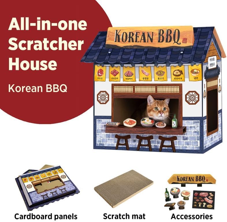 SMILE PAWS Cat Beds for Indoor Cats, Cardboard Cat House with Scratchers, Korean BBQ, Large Sturdy Cat Furniture Condo Cave Tent, Easy to Assemble Pet Toys Accessories Stuffs, Bunny Small Animals