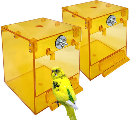kathson 2PCS Parrot Bath Box Hanging Bird Bathtub Tub Bath Acrylic No-Leakage Shower Box Bowl Cage Accessory for Small Pet Bird Parakeet Canary Cockatiels Budgies Lovebirds（Yellow）
