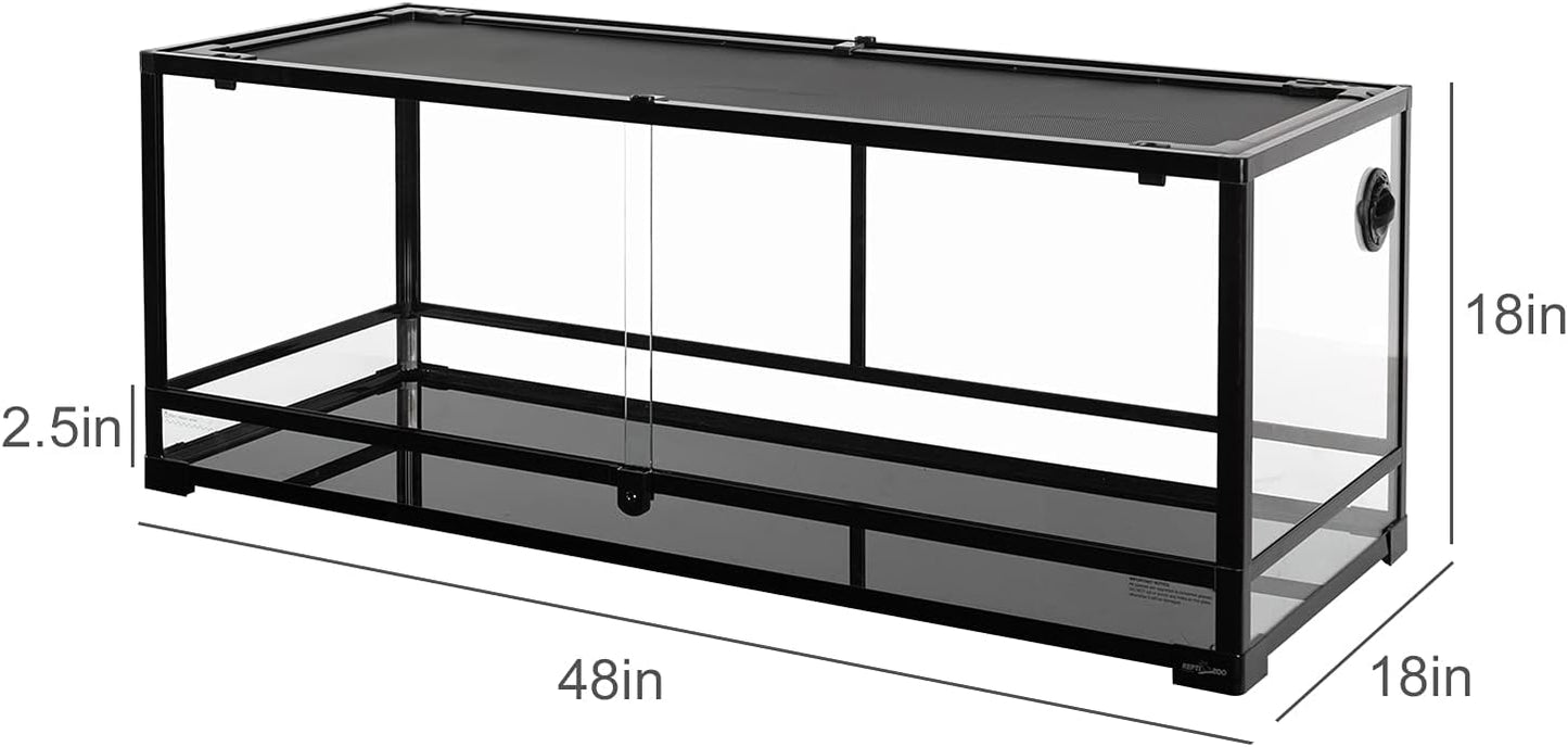 REPTI ZOO 67 Gallon Reptile Large Terrarium Newly Upgraded All Glass 48" x 18" x 18" Double Hinge Door with Top Ventilation Reptile Terrarium(Knock-Down)