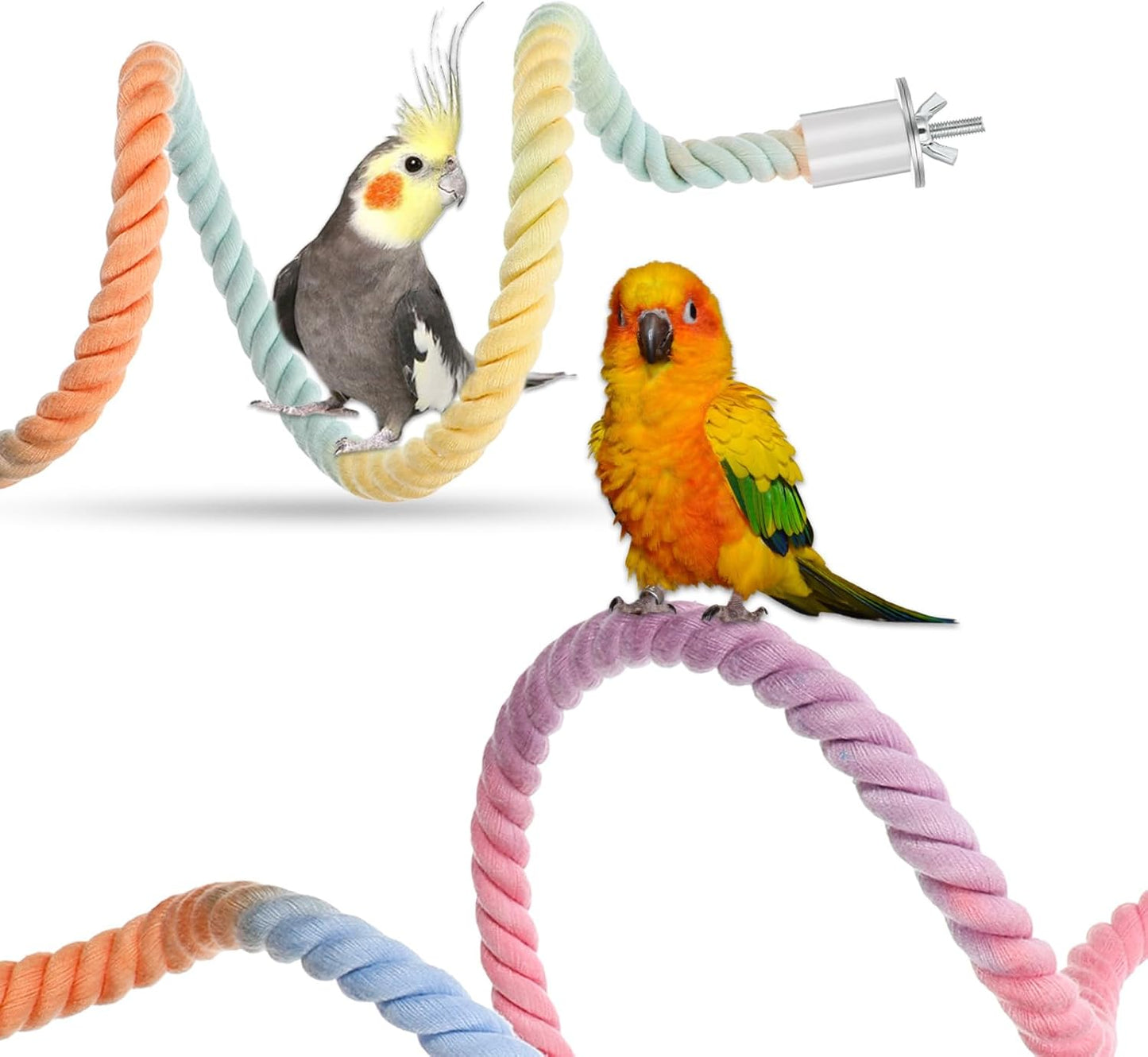 4 Packs Gradient Bendable Bird Rope Perches, Parrot Bird Perch Rope Stand for Cage Climbing Rope Toys Cotton Swing Climbing Rope Standing Bungee Toy for Parakeet Lovebirds Cockatiels Budgies