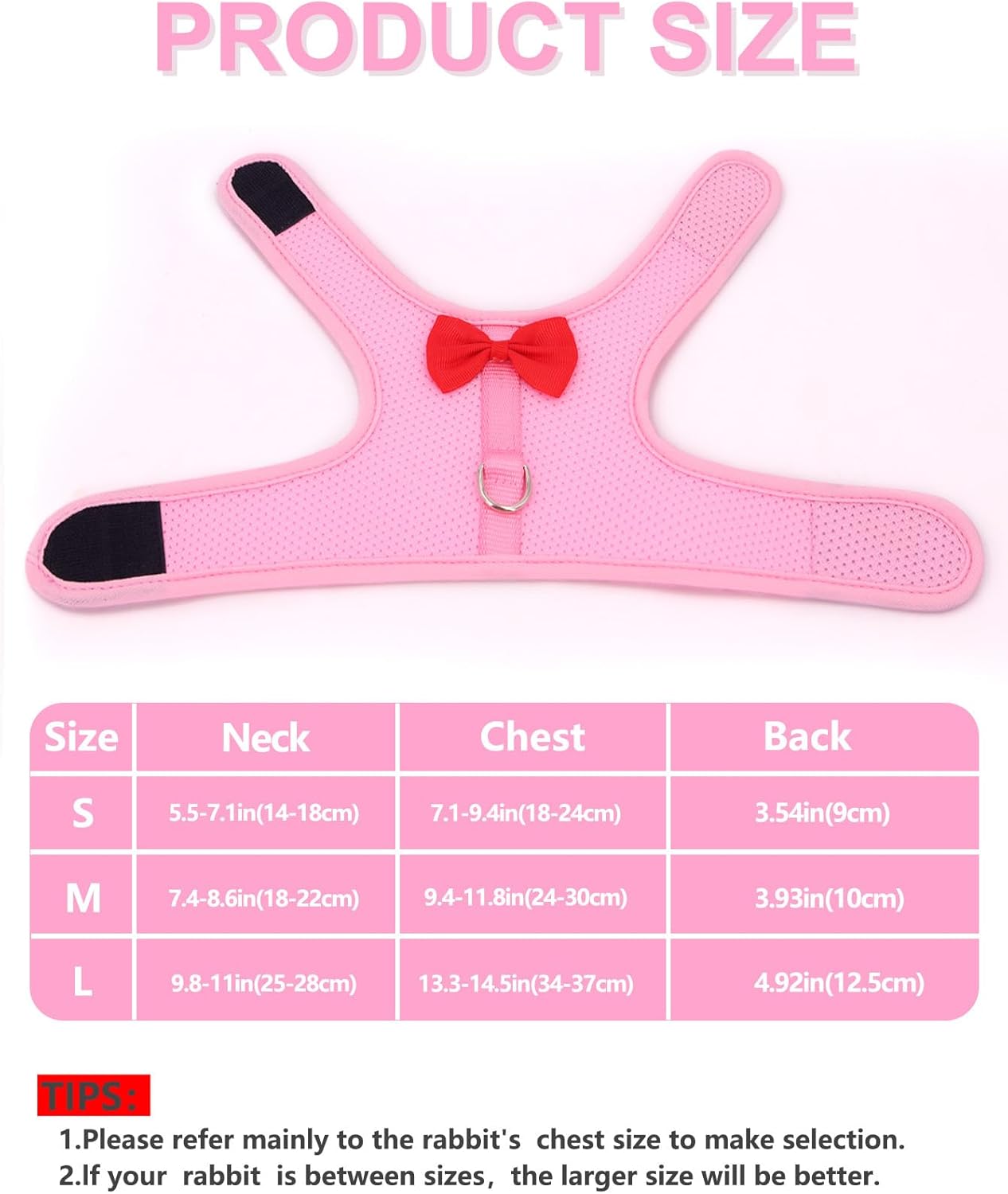 Bunny Harness and Leash Set for Walking Escape Proof,Mesh Breathable Adjustable Bunny Harness Camping Hiking Training for Ferret Kitten Puppy Red L (Chest:13.3-14.5")