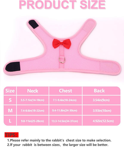 Rabbit Leash and Harness Set for Walking Escape Proof, Mesh Breathable Adjustable Bunny Harness Camping Hiking Training for Ferret Kitten Puppy Red S Young Rabbit 1-3 Months