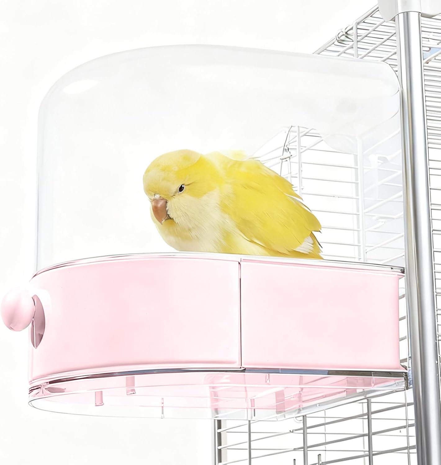 mini&moe Bird Bath for Cage, 4 in 1 Multifunction Birds House/Bath/Litter Box/Feeder Room, Bird Cage Accessories for Pet Birds Conure Budgies Cockatiels Lovebird,Finches, Parakeets, Mannikin, Pink