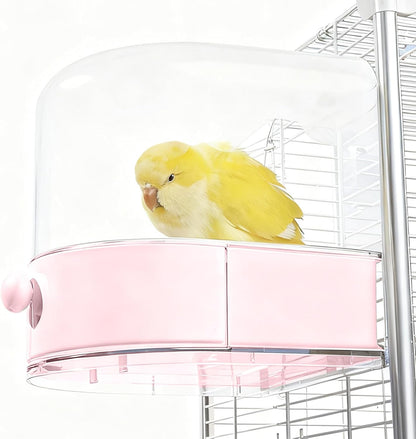 mini&moe Bird Bath for Cage, 4 in 1 Multifunction Birds House/Bath/Litter Box/Feeder Room, Bird Cage Accessories for Pet Birds Conure Budgies Cockatiels Lovebird,Finches, Parakeets, Mannikin, Pink