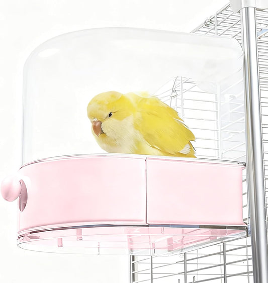mini&moe Bird Bath for Cage, 4 in 1 Multifunction Birds House/Bath/Litter Box/Feeder Room, Bird Cage Accessories for Pet Birds Conure Budgies Cockatiels Lovebird,Finches, Parakeets, Mannikin, Pink