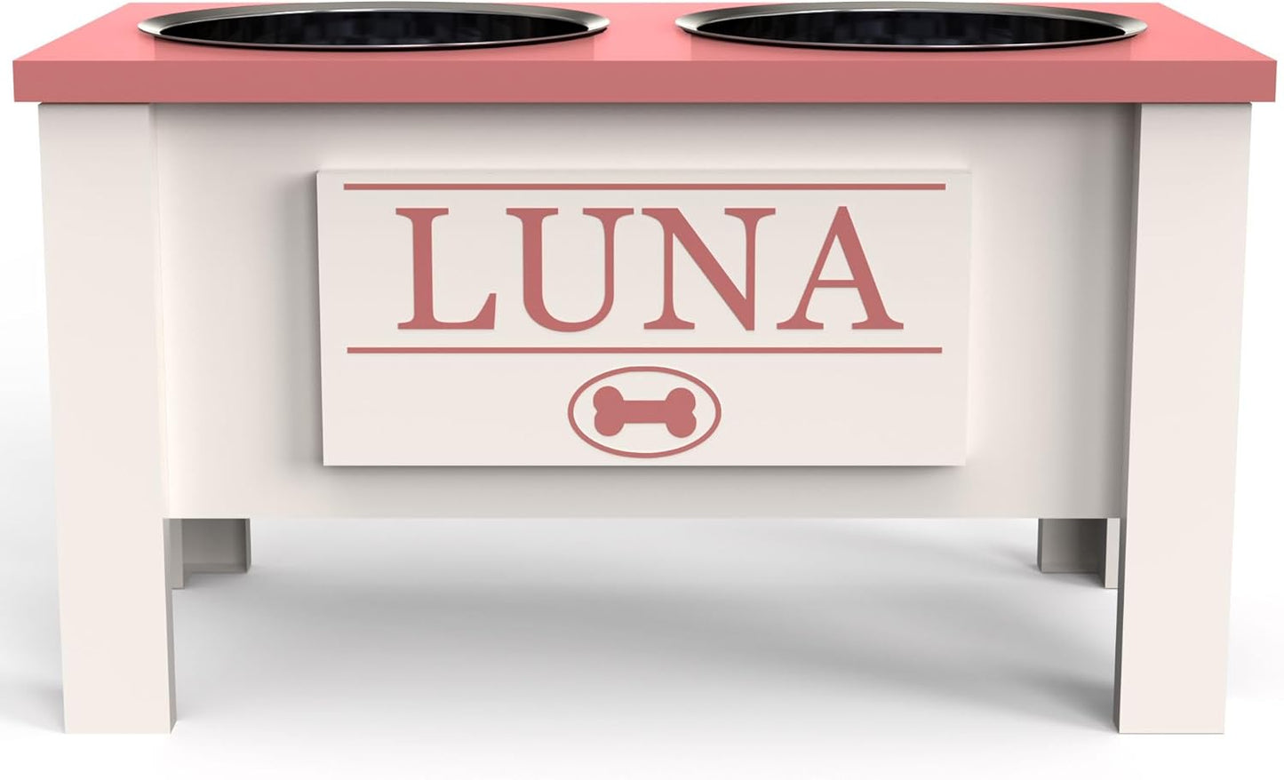 GrooveThis Woodshop - Personalized Elevated Dog Bowl Stand for Large, Medium, Small, X-Small Dogs - Stainless Steel Food and Water Bowls - Raised Dog Dish with Internal Storage (Large, Magenta)