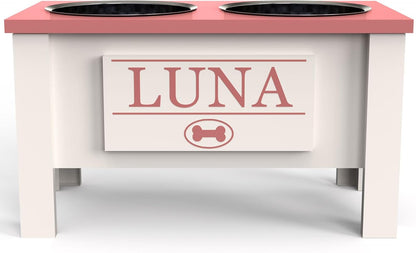 GrooveThis Woodshop - Personalized Elevated Dog Bowl Stand for Large, Medium, Small, X-Small Dogs - Stainless Steel Food and Water Bowls - Raised Dog Dish with Internal Storage (Large, Magenta)