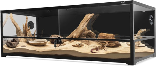 Glass Reptile Terrarium 24" x 18"x 48"Front Opening Chameleon Cage ull View Glass Terrarium Tank with Double Hinge Door for Reptiles Amphibians, Bearded Dragon Gecko Lizard Snake