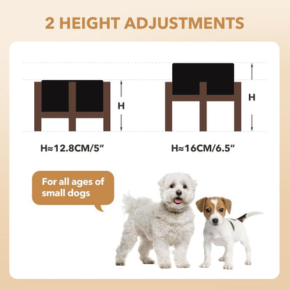 Ceramic 6.1inch Raised Double Dog Bowls Set with Acacia Wood Stand, 2 Heights Elevated, Food & Water Bowls for Small Dogs(28.2oz, Starry Sky)