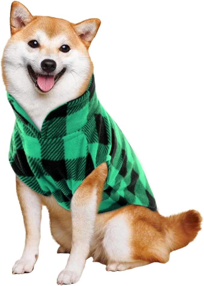 Kama Bridal Dog Spring Autumn Winter Coat Pullover Fleece Vest for Cats & Dogs - Thin Sweater, Green & Black Plaid (Green, M)