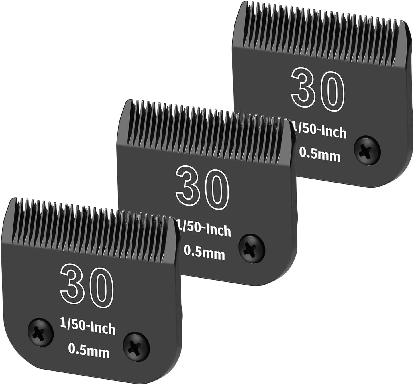 3 Packs 30# Detachable Dog Grooming Steel Blades,Compatible with Andis,Oster A5,Wahl KM-10 Series,Cut Length 1/50" 0.5MM （Black）