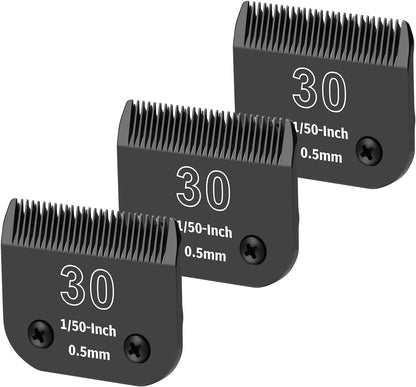 3 Packs 30# Detachable Dog Grooming Steel Blades,Compatible with Andis,Oster A5,Wahl KM-10 Series,Cut Length 1/50" 0.5MM （Black）