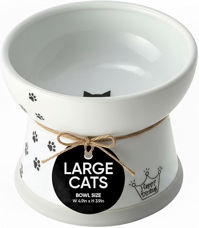 Necoichi Raised Cat Food Bowl – Ceramic Elevated Cat Bowl for Whisker & Neck Fatigue, Dishwasher Microwave Safe – Non-Slip & Anti Vomiting Ergonomic Design (Cats, Large)