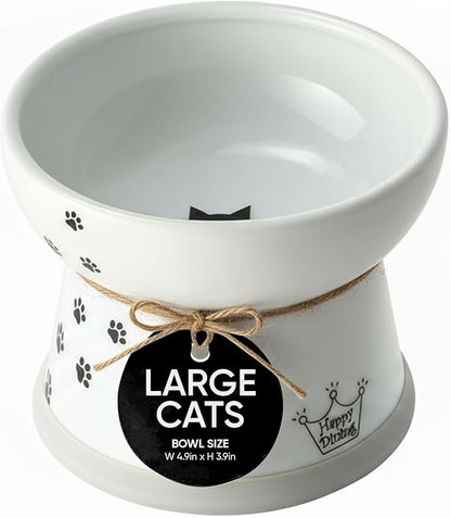Necoichi Raised Cat Food Bowl – Ceramic Elevated Cat Bowl for Whisker & Neck Fatigue, Dishwasher Microwave Safe – Non-Slip & Anti Vomiting Ergonomic Design (Cats, Large)