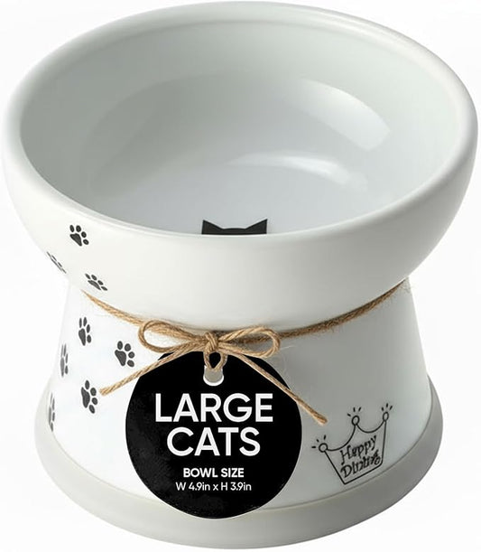Necoichi Raised Cat Food Bowl – Ceramic Elevated Cat Bowl for Whisker & Neck Fatigue, Dishwasher Microwave Safe – Non-Slip & Anti Vomiting Ergonomic Design (Cats, Large)