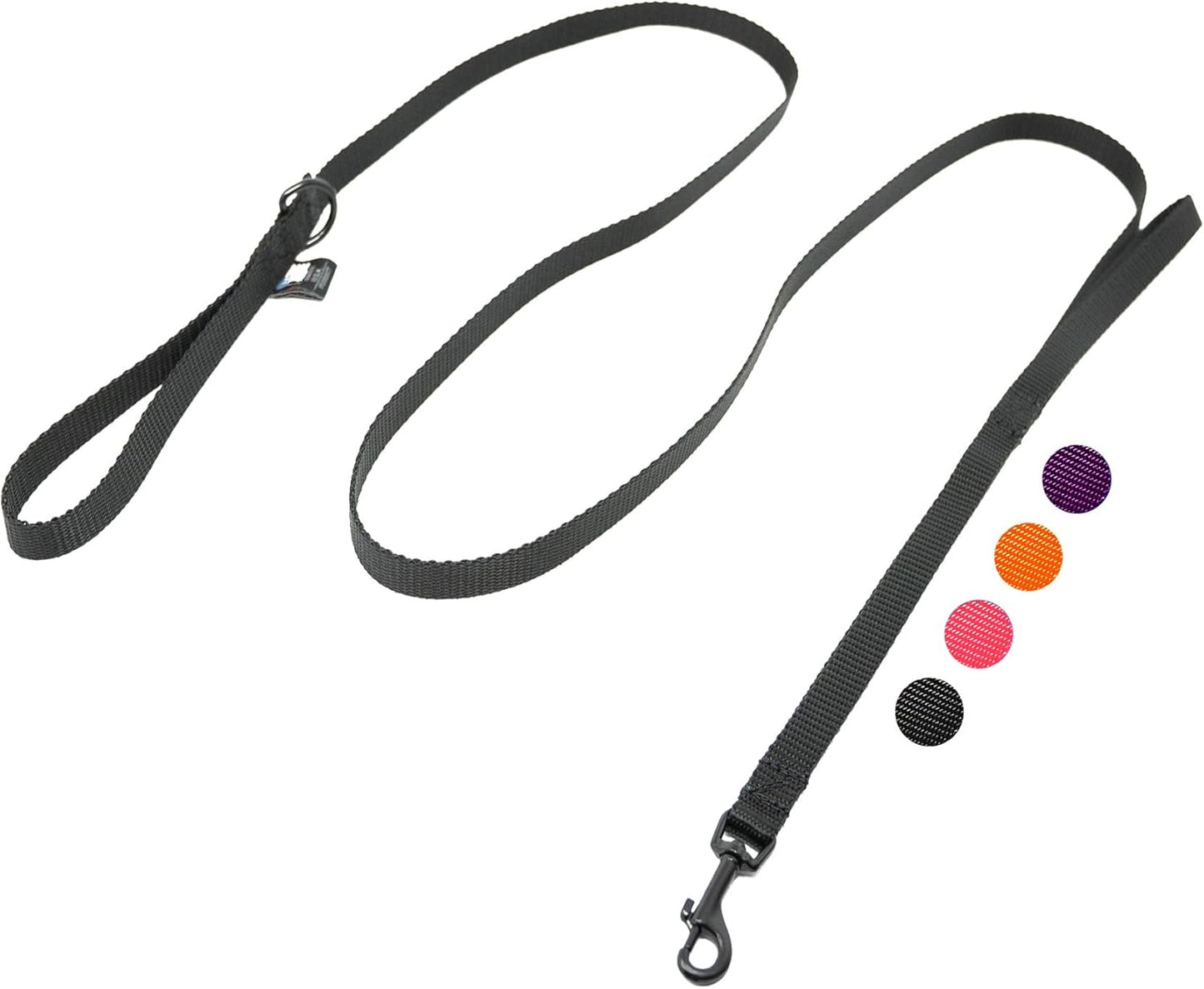 Dog Leash for Teacup Toy Minature and Small Dogs Primary & Traffic Handle The Bulk Multiple Sizes & Colors 5/8” Width Nylon Proudly Made in The USA (Black, 6 Foot)