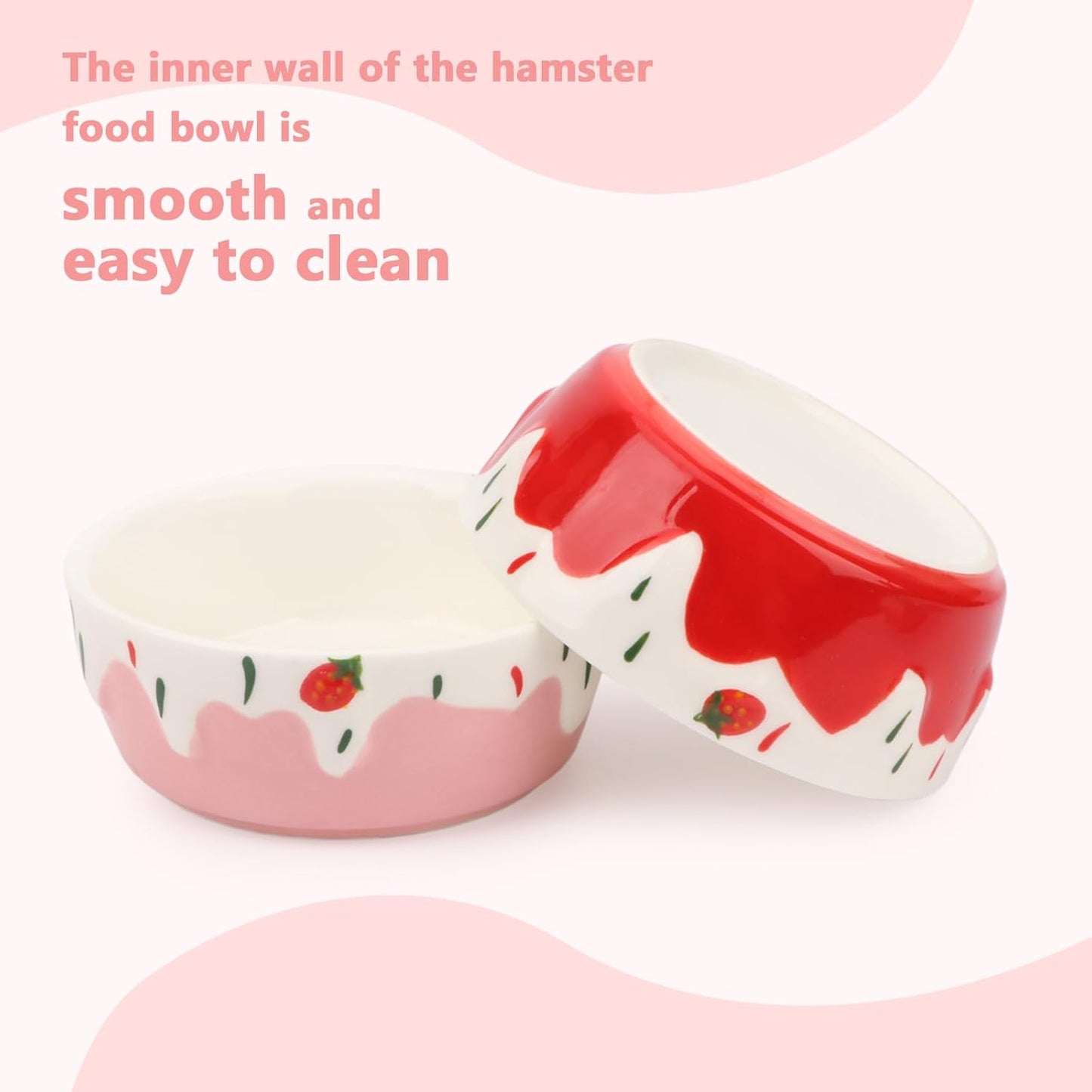 Wontee Hamster Food Bowl 2 Pack Ceramic Food Water Bowl Anti-Tipping for Dwarf Hamsters Gerbil Mice Hedgehog Guinea Pig (Red+Pink)